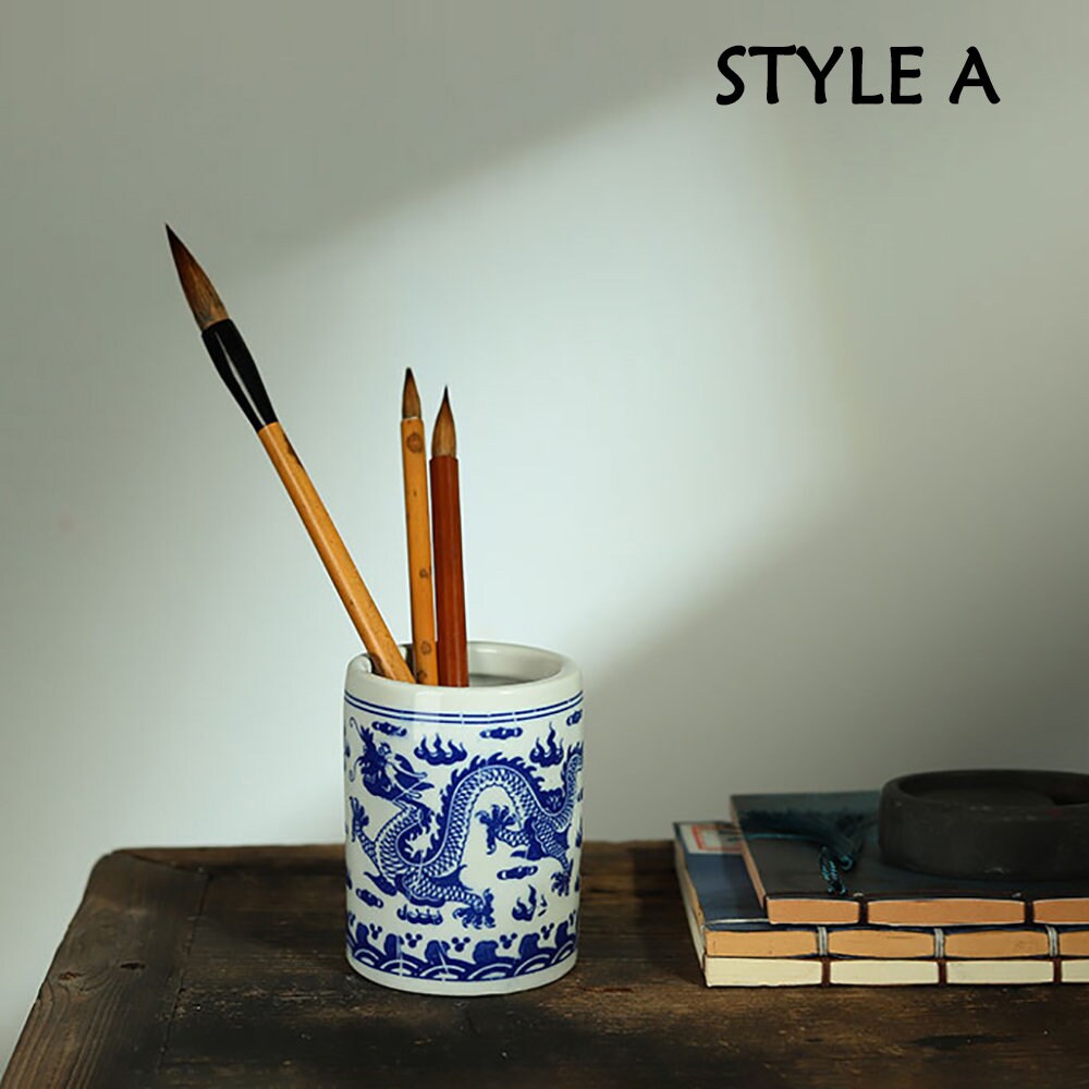 Jingdezhen Ceramic Pen Holder For Desk Cute Stand Pencil Cup Pot Desk Organizer For Kids Makeup Brush Holder.