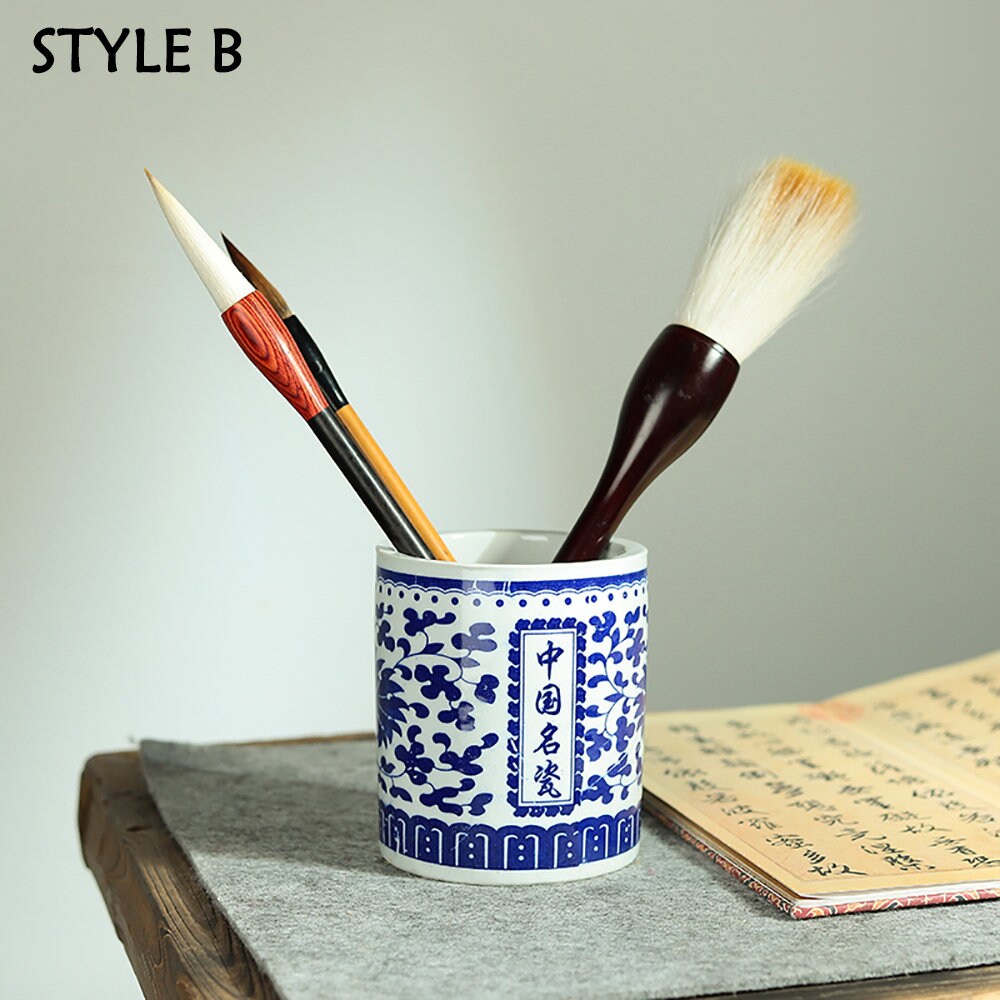 Jingdezhen Ceramic Pen Holder For Desk Cute Stand Pencil Cup Pot Desk Organizer For Kids Makeup Brush Holder.