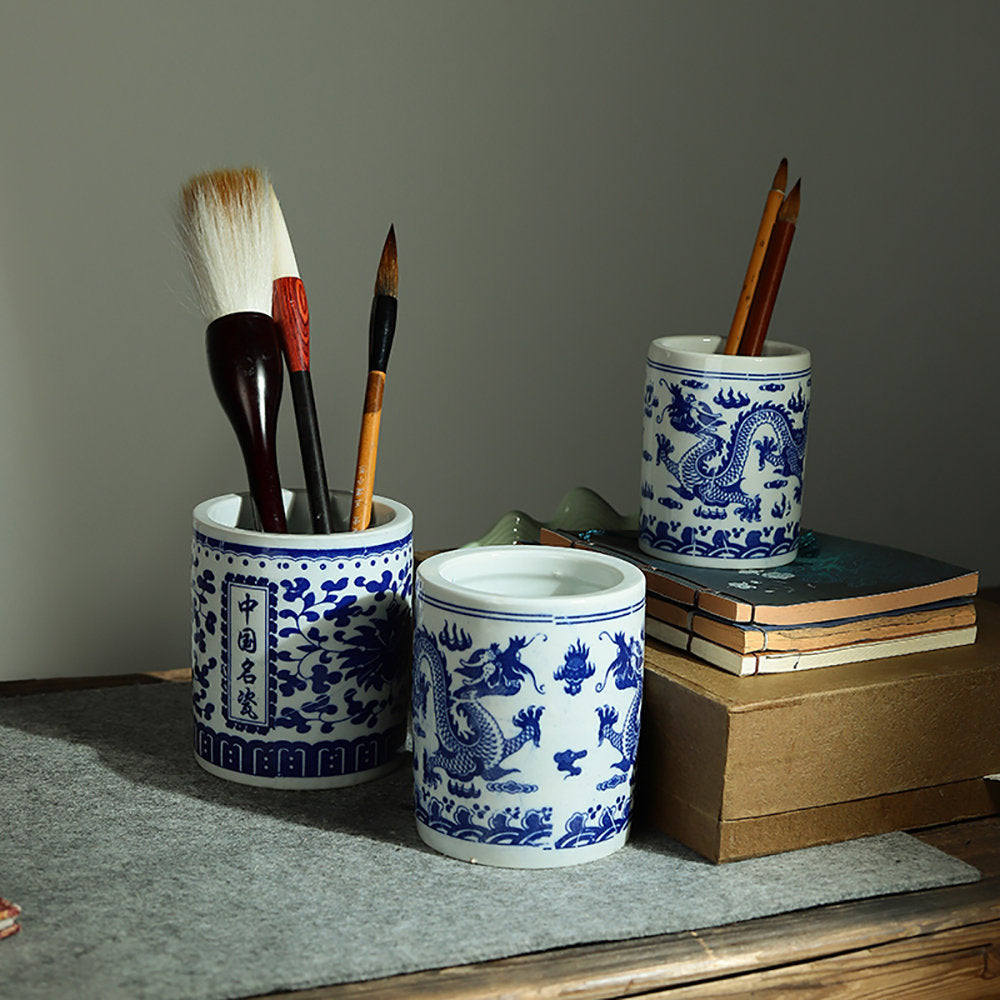 Jingdezhen Ceramic Pen Holder For Desk Cute Stand Pencil Cup Pot Desk Organizer For Kids Makeup Brush Holder.