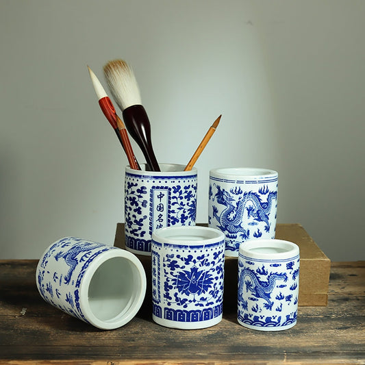 Jingdezhen Ceramic Pen Holder For Desk Cute Stand Pencil Cup Pot Desk Organizer For Kids Makeup Brush Holder.