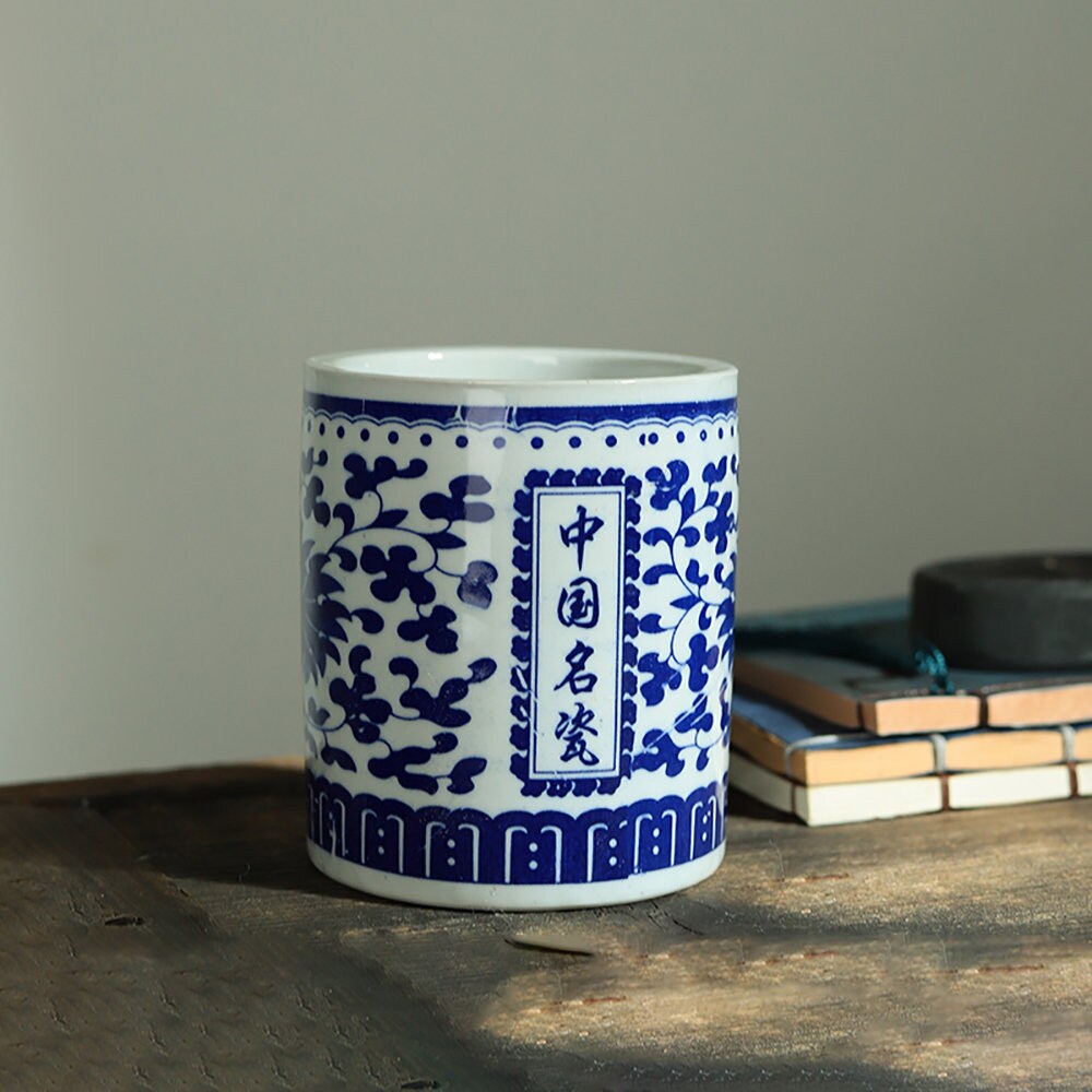 Jingdezhen Ceramic Pen Holder For Desk Cute Stand Pencil Cup Pot Desk Organizer For Kids Makeup Brush Holder.
