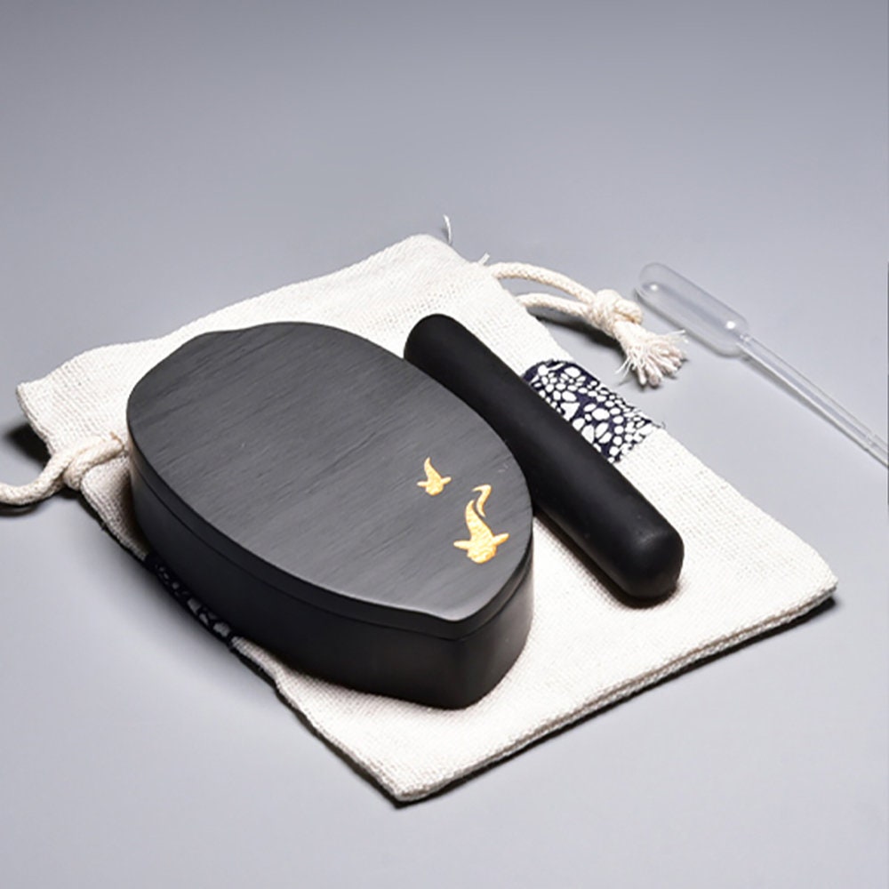 Inkstone Chinese Calligraphy Inkwell with Cover Storage Inks for Calligraphy Practicing & Painting