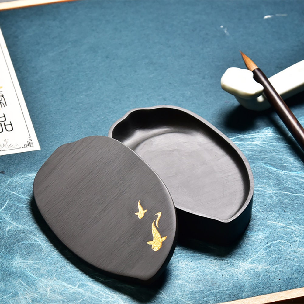 Inkstone Chinese Calligraphy Inkwell with Cover Storage Inks for Calligraphy Practicing & Painting