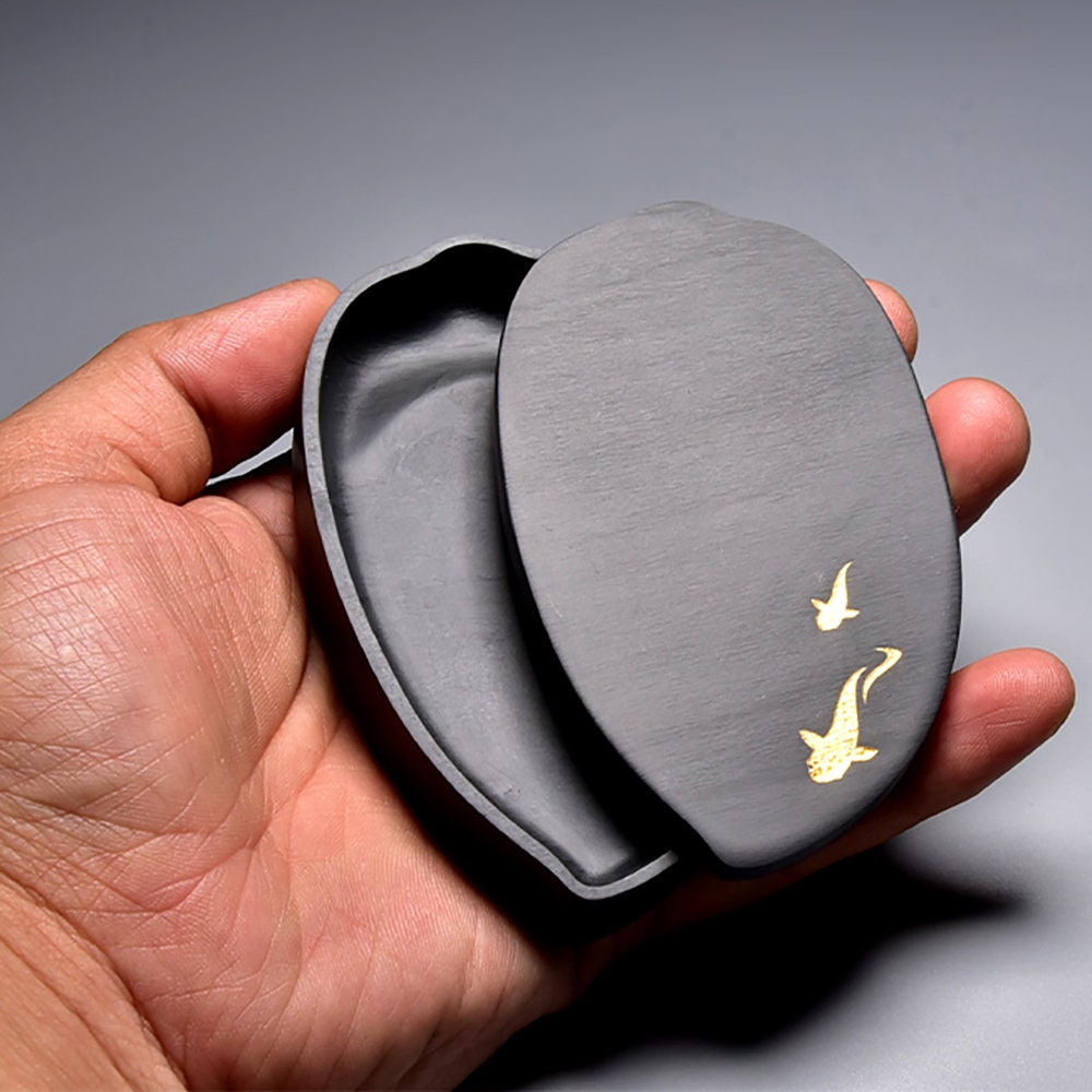 Inkstone Chinese Calligraphy Inkwell with Cover Storage Inks for Calligraphy Practicing & Painting