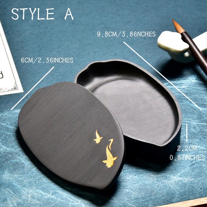 Inkstone Chinese Calligraphy Inkwell with Cover Storage Inks for Calligraphy Practicing & Painting