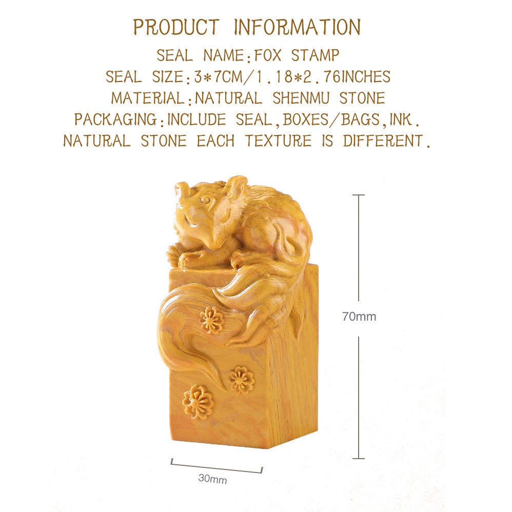 Customized Shenmu Stone Fox Seal, Personal Name Stamp,Custom Chinese Chop Free Chinese Name Translation Seal.