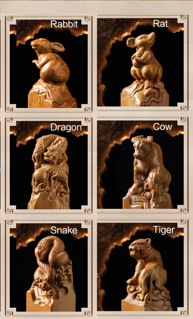 Custom  Chinese Zodiac Seal, Stone Seal Carving, Chinese Stone Square Seal With Your Name Hand Engraved, Custom Made Seal Set