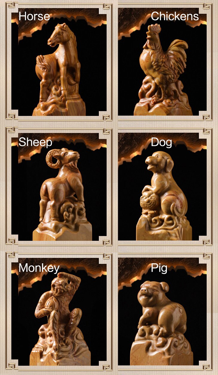 Custom  Chinese Zodiac Seal, Stone Seal Carving, Chinese Stone Square Seal With Your Name Hand Engraved, Custom Made Seal Set