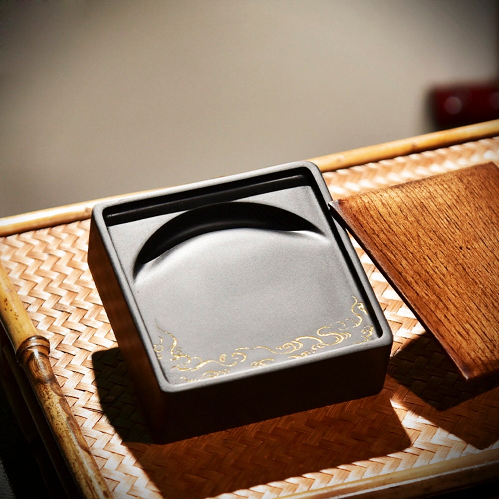 Chinese She Yan inkstone,Inkstone Chinese calligraphy inkstone with cover for calligraphy practice and painting.