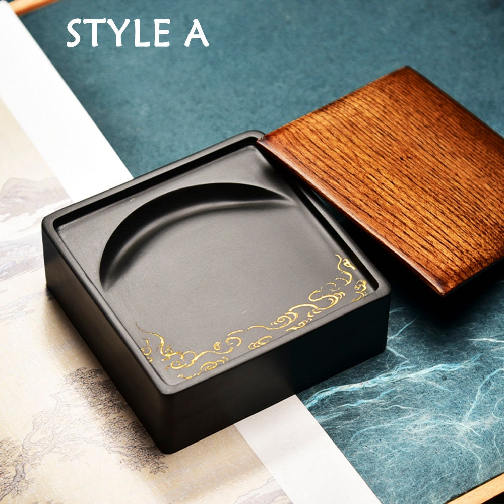Chinese She Yan inkstone,Inkstone Chinese calligraphy inkstone with cover for calligraphy practice and painting.