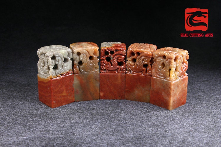 Customized Shoushan Stone Five Dragon Seal, Chinese Chops, Martial Arts Stamps.