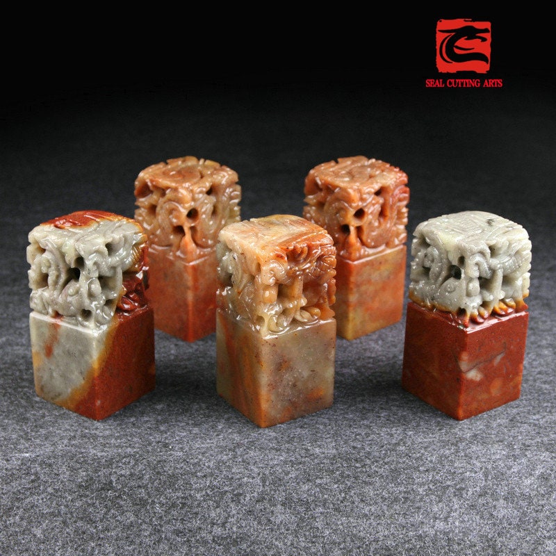 Customized Shoushan Stone Five Dragon Seal, Chinese Chops, Martial Arts Stamps.