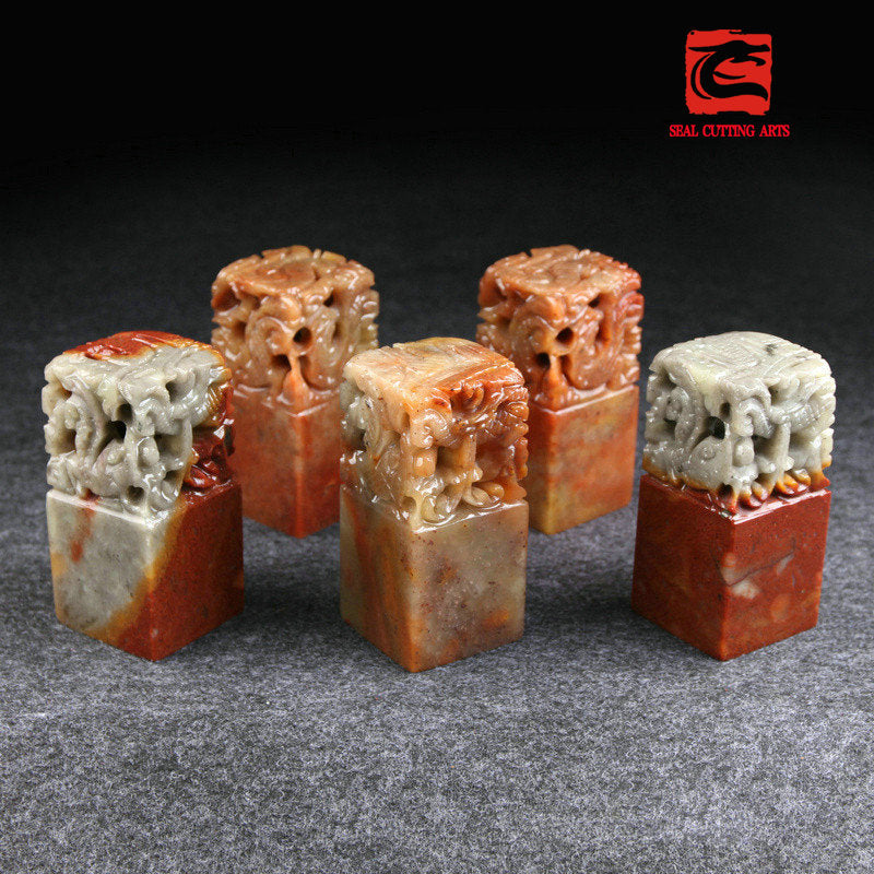 Customized Shoushan Stone Five Dragon Seal, Chinese Chops, Martial Arts Stamps.