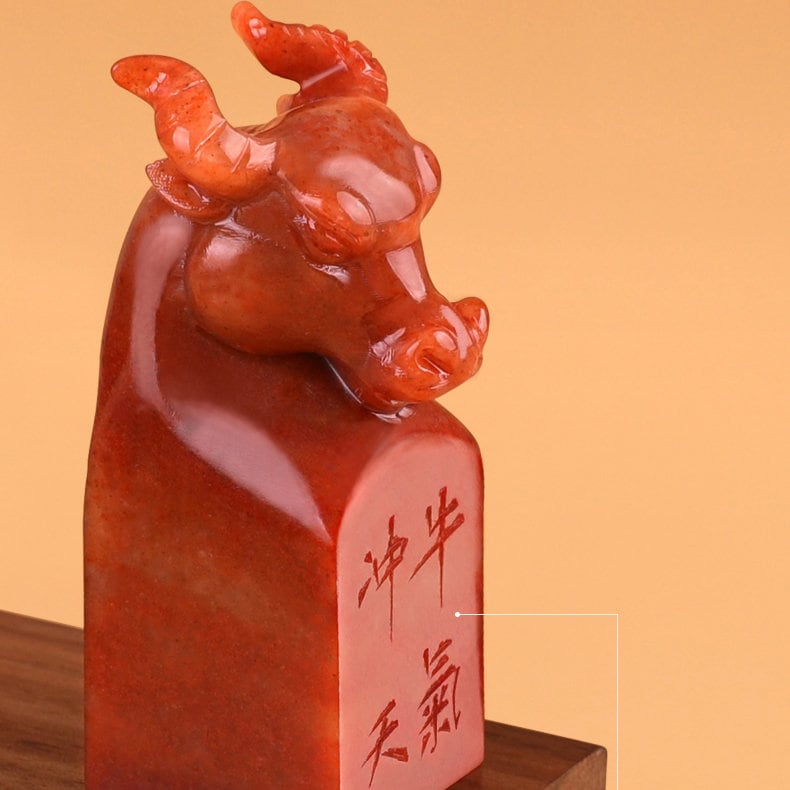 Customized Shoushan Stone Cow Head Seal, Chinese Chops, Martial Arts Stamps.