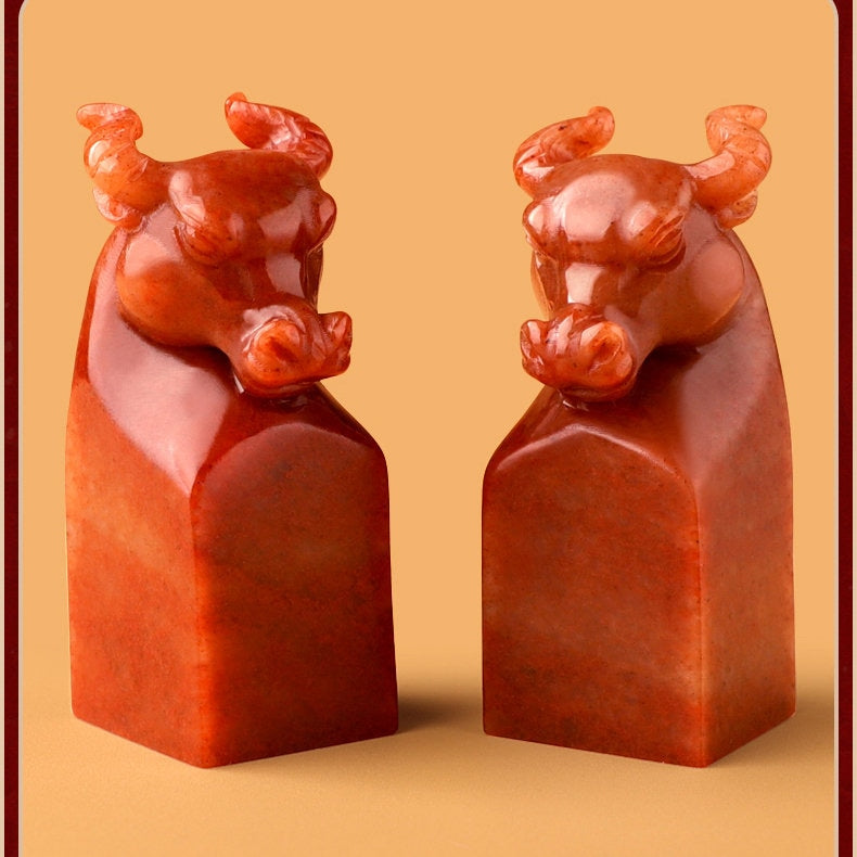 Customized Shoushan Stone Cow Head Seal, Chinese Chops, Martial Arts Stamps.