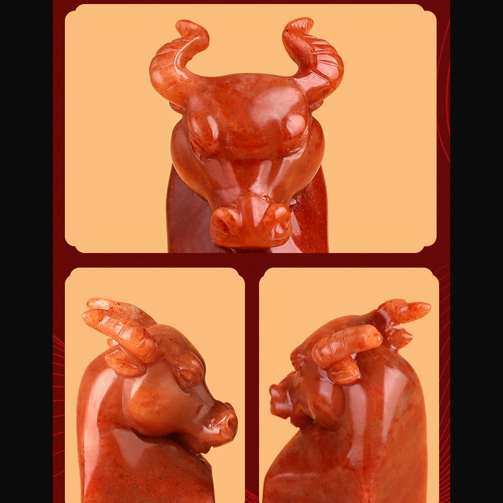 Customized Shoushan Stone Cow Head Seal, Chinese Chops, Martial Arts Stamps.
